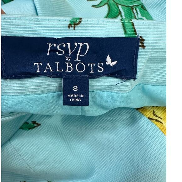 Talbots blue yellow pineapple print pleated midi skirt size 8 - Picture 3 of 12